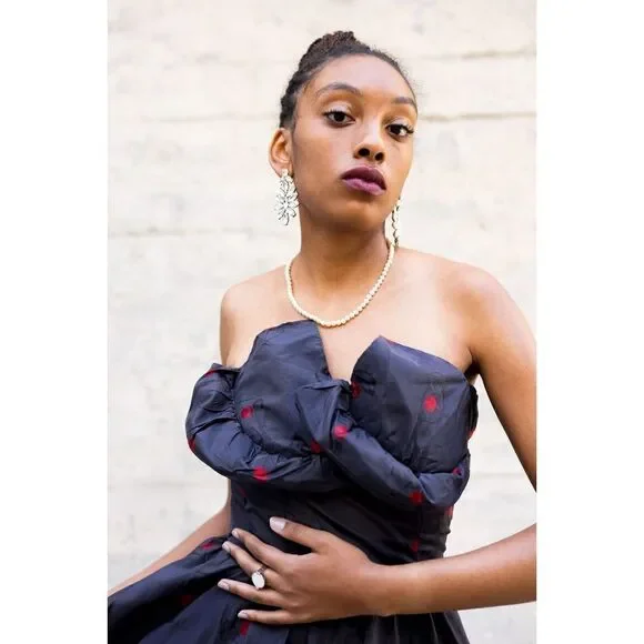 CEIL CHAPMAN‎  Pinup Dress Blue Red Cherries Vintage Rockabilty Size Small - Picture 4 of 14